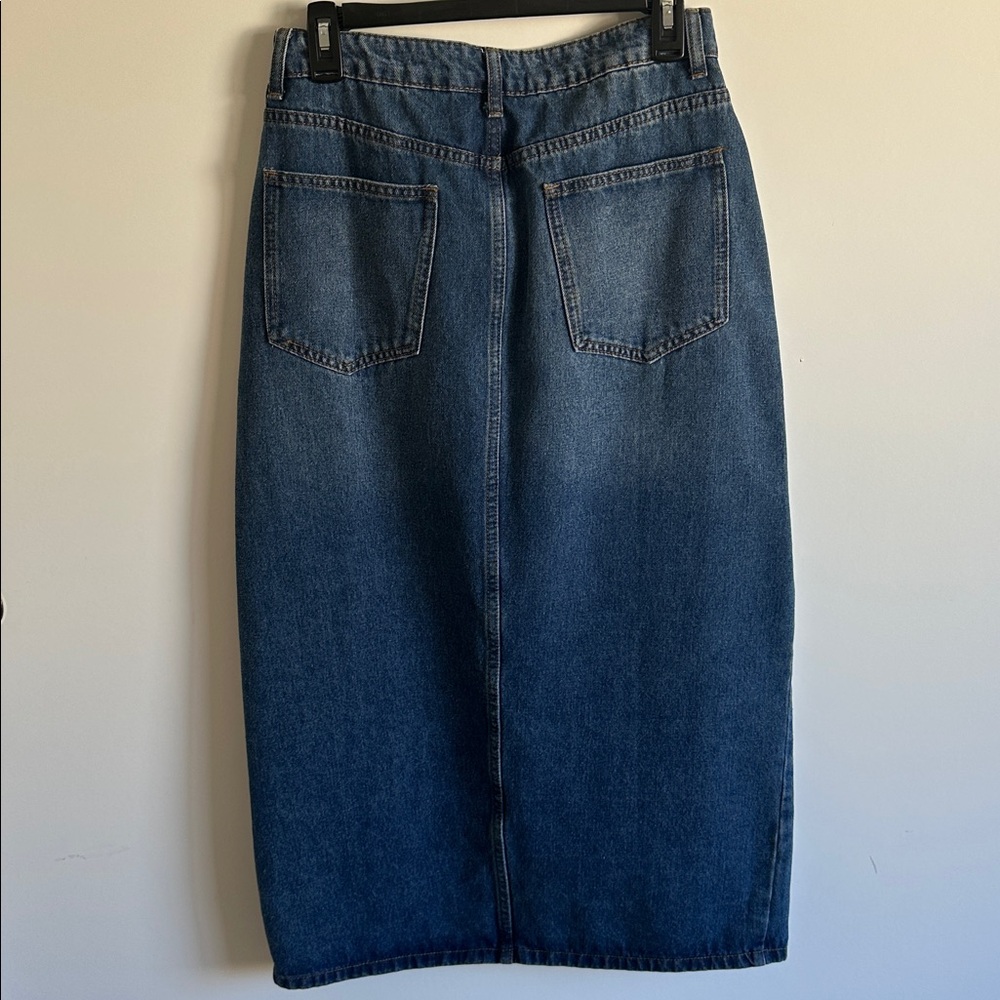 Like New Mayblanc Jean Denim Midi Skirt With Slit Size Medium - Picture 7 of 8